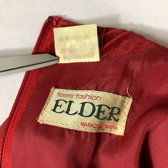 Vintage 70s Teens Fashion Elder Harajuku Tarita Red Velvet Lace Up Drindle Dress - Picture 7 of 7